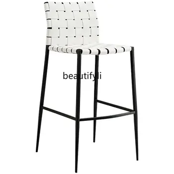 Итальянский минималистичный барный стул, домашнее седло на высоких ножках, кожаный плетеный барный стул, Бесшумный стул для стойки регистрации в скандинавском стиле, туалетный столик