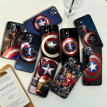 Чехол Для Телефона Captain America Marvel Для Apple iPhone 14 13 12 11 Pro Max Mini XS Max X XR 7 8 Plus 5S Силиконовый Черный Корпус
