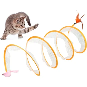 Складной S-образный туннель для кошек, весенняя игрушка, туннель для мыши с шариками и кринклом, Уличный туннель для кошек, интерактивные игрушки для котенка