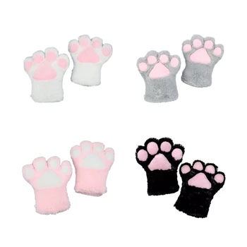 Перчатки для девочек, безвредные для кожи, с мультяшной варежкой в виде лапки котенка