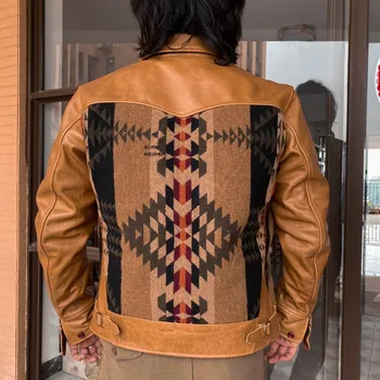 XW467 RockCanRoll Читайте описание! Пальто высшего качества из натуральной коровьей кожи и шерсти, стильная прочная куртка навахо