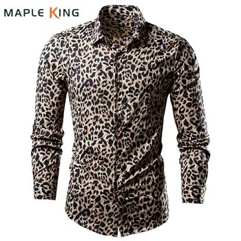 Мужские Леопардовые Рубашки Сексуальная Уличная Одежда 2024 Винтажная Camisa Social Masculina Cuba Пляжная Блузка Мужская Свободная Сорочка Топы