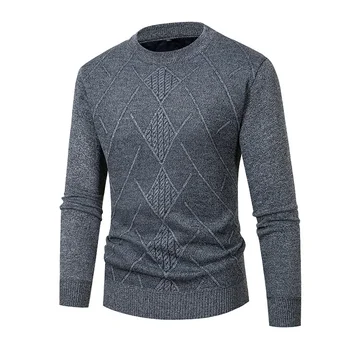 Мужской свитер Зимняя мода Универсальный Круглый вырез Сплошной цвет Теплый низ