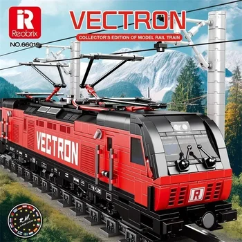 Строительные блоки Европейского Электрического Пассажирского поезда Reobrix 66019 Vectron MOC Bricks Модель 2023, Игрушки для Рождественских подарков для детей