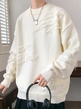 Мужской персонализированный свитер с круглым вырезом, осенне-зимний свитер свободной вязки, мужской шерстяной свитер в стиле ретро