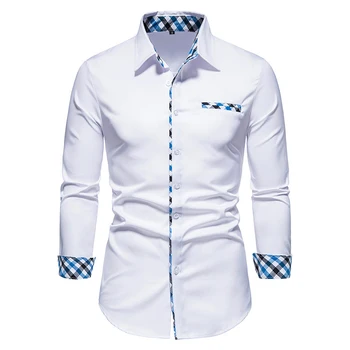 Новая мужская рубашка с перекрестной каймой, мужская повседневная рубашка с длинными рукавами с цифровым принтом, мужская однотонная рубашка