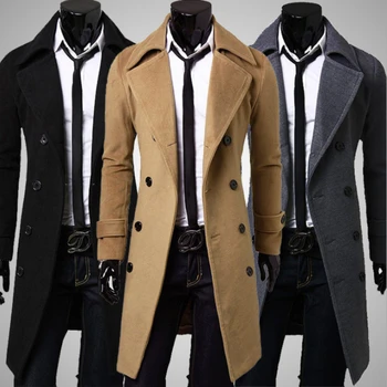 Длинный тренч, верхняя одежда, мужское пальто с отложным воротником, ветрозащитная толстая куртка, стильный теплый однотонный тренч для офиса