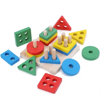 Колонна геометрической формы Монтессори, соответствующие деревянным строительным блокам Развивающие игрушки для детей раннего возраста