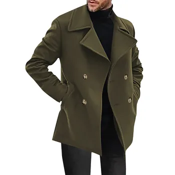 Осенне-зимнее модное Мужское пальто в корейском стиле с лацканами, однотонная куртка, ветровка, толстое британское повседневное пальто на пуговицах, мужское пальто