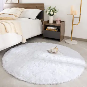 Мохнатый круглый ковер на каркасе кровати, декоративный коврик в современном стиле для гостиной, коврик для дивана в спальне, Ø 80 см