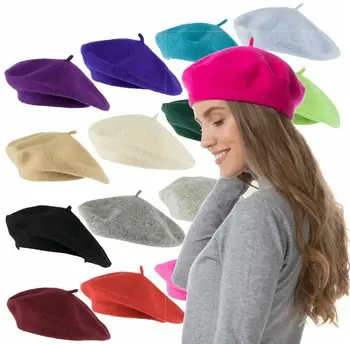 Зимние женские шерстяные береты Теплая шапка в стиле французского художника, простой берет в стиле ретро, однотонная Элегантная Женская осенняя кепка для вечеринок для девочек, головные уборы