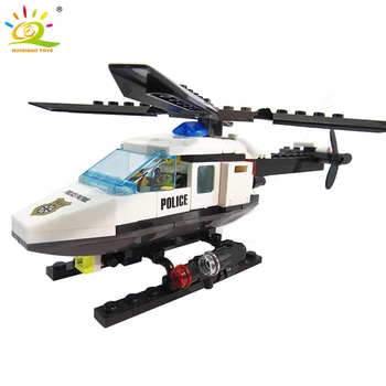 HUIQIBAO 102 шт. Модель вертолета городской полиции, набор строительных блоков с 1 фигуркой, развивающие игрушки для детей, подарок для мальчиков