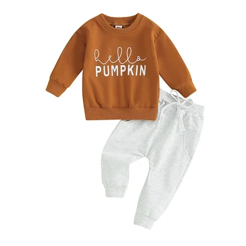 Детские Комплекты одежды для мальчиков Осень-зима из 2 предметов, костюм Маленького Чувака, толстовки с длинными рукавами и буквенным принтом, Брюки, комплект одежды из 2 предметов