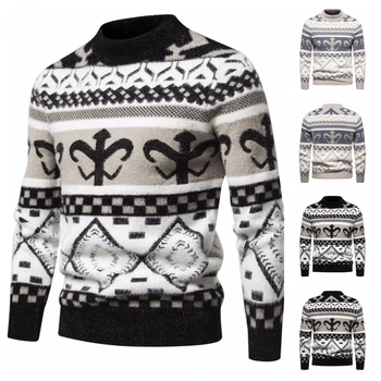 Модный свитер с имитацией Норки Мужской Вязаный свитер с полувысоким вырезом Мужской Повседневный Теплый Пуловер