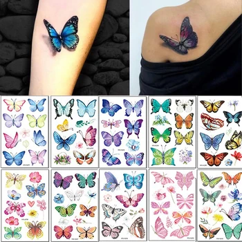Временные татуировки 3D бабочки Водонепроницаемые стойкие красочные наклейки-бабочки на руку, запястье, грудь, тело, поддельные татуировки для женщин Grils