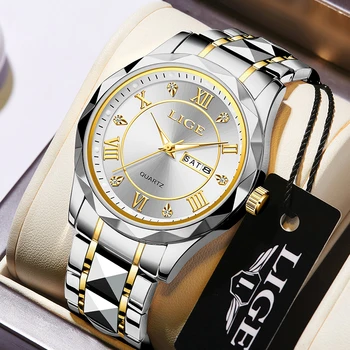 Новые мужские кварцевые часы LIGE Top Luxury для мужчин, спортивные водонепроницаемые светящиеся Мужские часы с датой недели из нержавеющей стали, мужские часы reloj