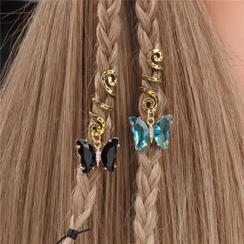 Прекрасные 3D Красочные Металлические Кольца для волос с бабочками, Бусины-Дреды, Инструмент для укладки волос, Аксессуары для волос DIY Sweet Cool Girls Twist