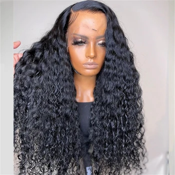 Натуральный Черный мягкий парик длиной 26 дюймов с завитками 180% плотности, предварительно выщипанный бесклеевой кружевной парик спереди для женщин с волосами Младенца для ежедневного косплея