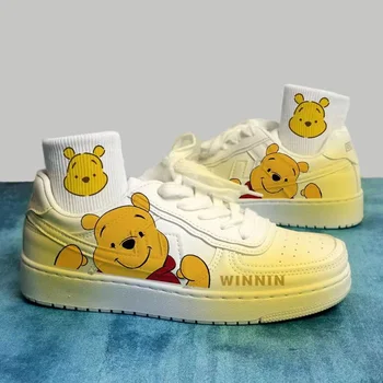 2024 Новые теннисные туфли с принтом Disney Winnie Bear для девочек-студенток, Белая повседневная спортивная обувь, подарок на день рождения